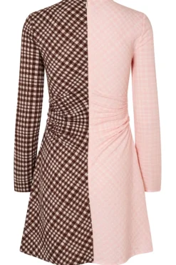 2118 Checkered Jersey, Ruched Waist Short Dresssg-aw25-d157-2118