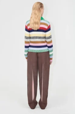 2386 Cotton Mix / Crochet Cotton, Mix Stripe Polo Collar Sweatersg-pf25-k033-2386