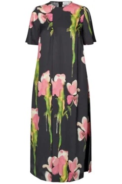 2263 Dry Viscose, Flowy Short Sleeve Midi Dresssg-aw25-d164-2263