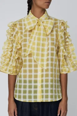 Delicate Checked Frill Shirtde52-1170