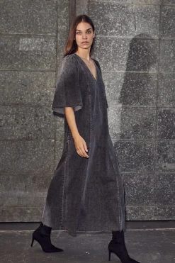 Denim Hem Dress Black HL10357