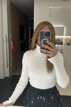 Gold Button Knit Roll Blouse