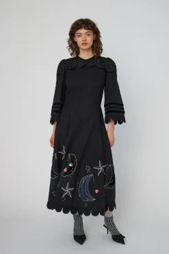 Moon And Star Embroidered Midi Dressms54-4316