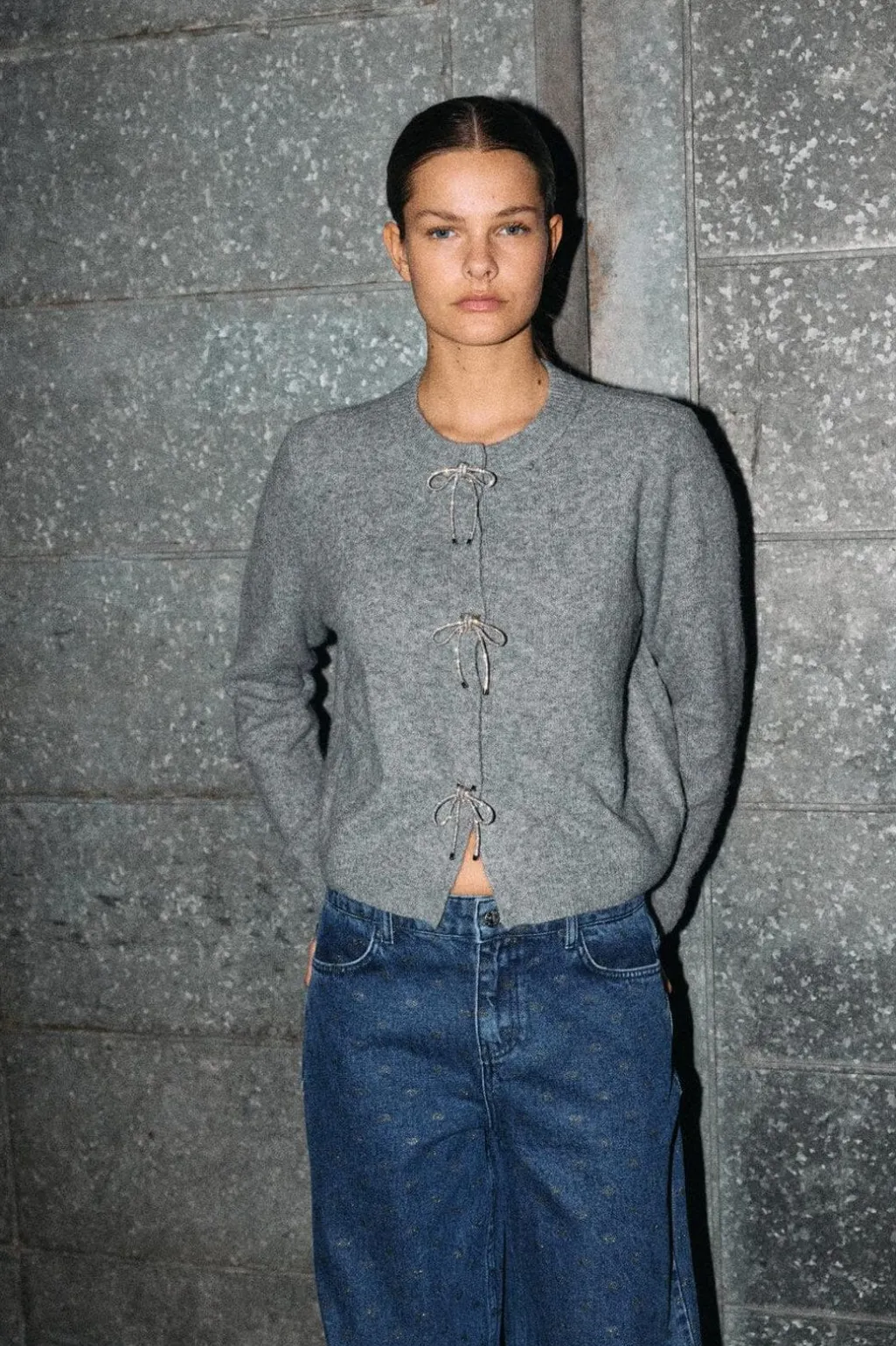 Nmbrayana L/S Bow Trim Knit Cardigan