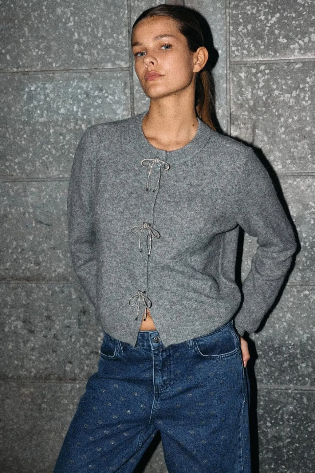 Nmbrayana L/S Bow Trim Knit Cardigan