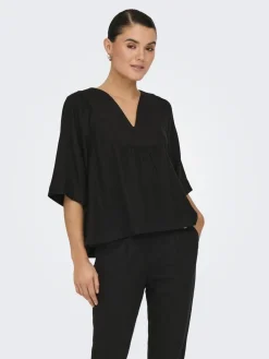 Onlcaro 2/4 V-Neck Linen Bl Top Cc