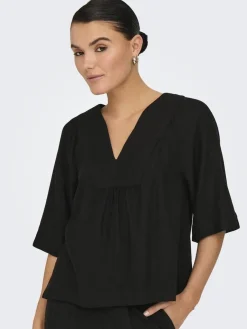 Onlcaro 2/4 V-Neck Linen Bl Top Cc