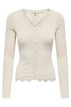 Onlenea L/S Lace Mix Placket Top