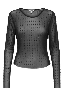 Onlhilen Ls Rhinestone Mesh Top