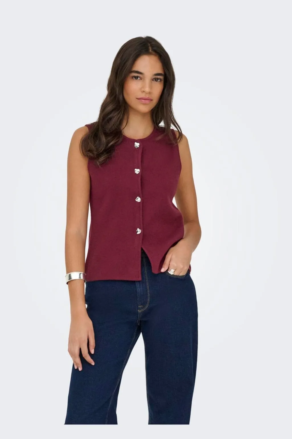 Onlibi Button Sl Vest Cc Knt