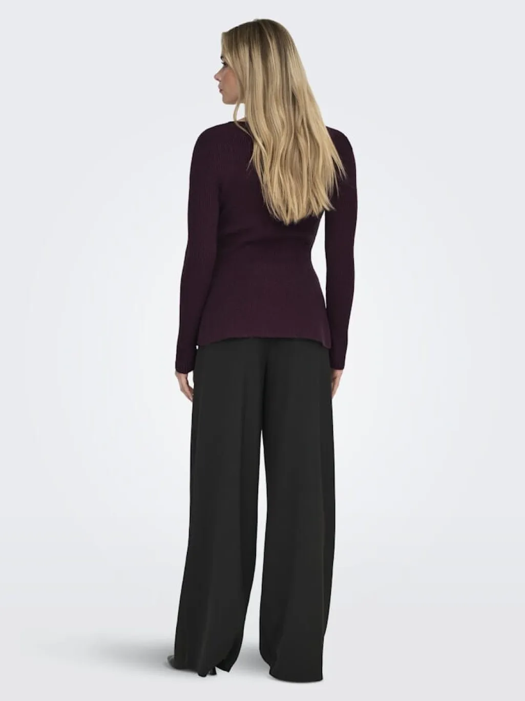 Onlibi Life Ls V-Neck Rib Peplum Cc Knt