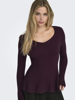 Onlibi Life Ls V-Neck Rib Peplum Cc Knt