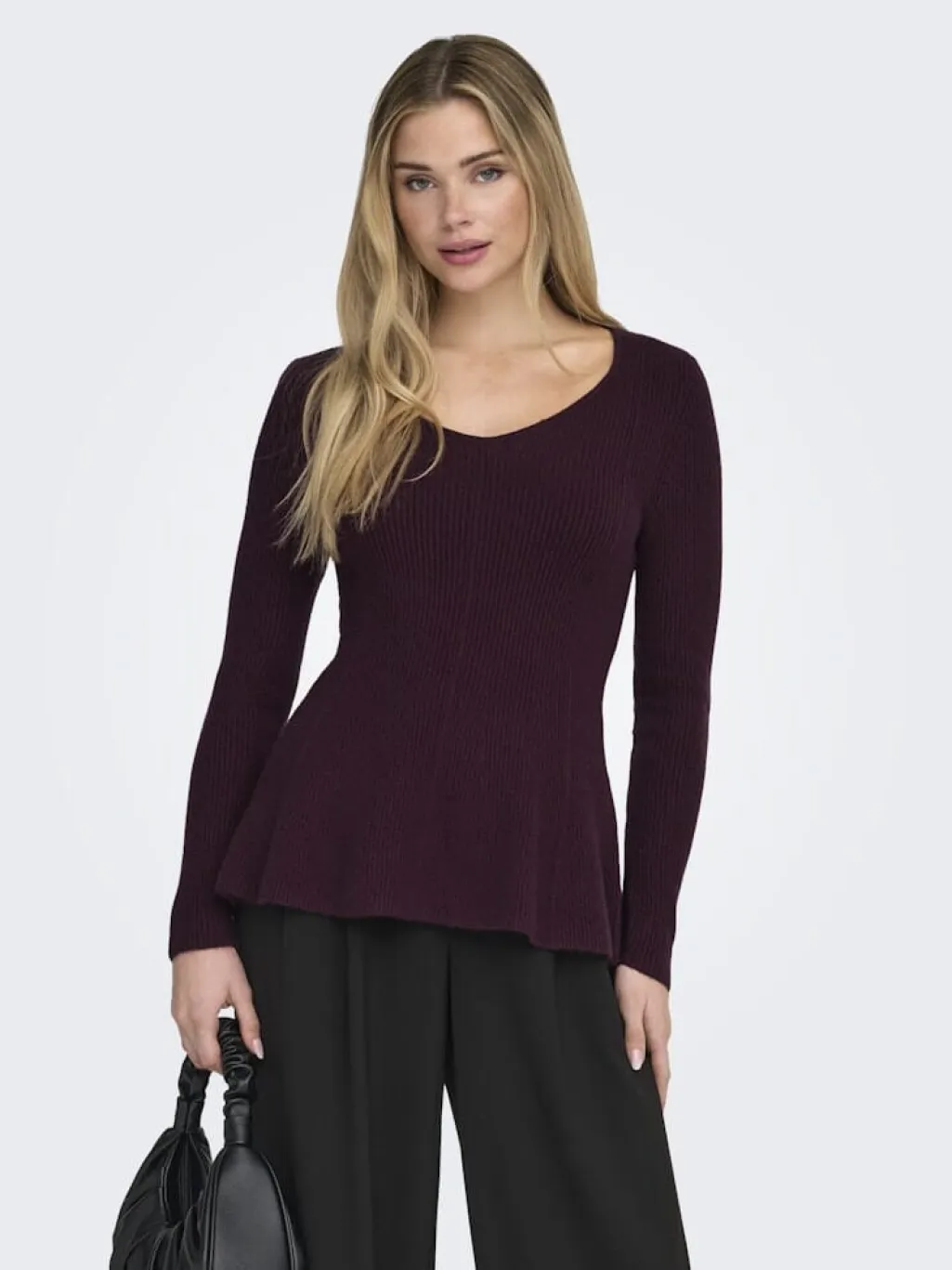 Onlibi Life Ls V-Neck Rib Peplum Cc Knt