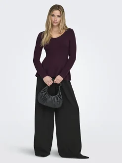 Onlibi Life Ls V-Neck Rib Peplum Cc Knt