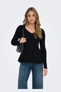 Onlibi Ls V-Neck Rib Peplum Cc Knt