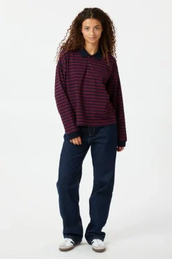 Sara Wide Stripe Polo Blouse 164258