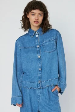 Washed Blue Shirt With Scallop Edgewd54-2324