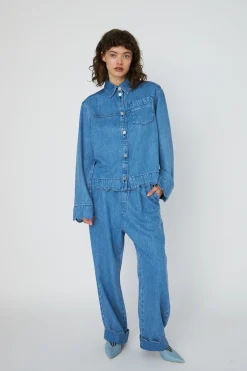 Washed Blue Shirt With Scallop Edgewd54-2324